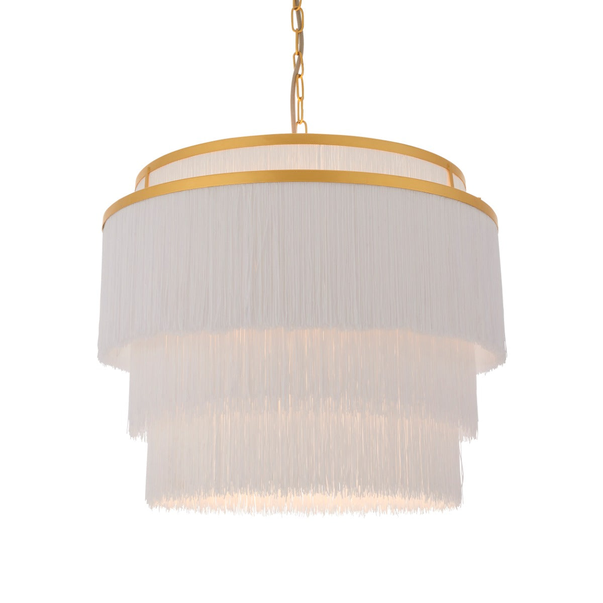 Novena Canelas 3 Light Pendant Light Matt Gold Paint White Tassels