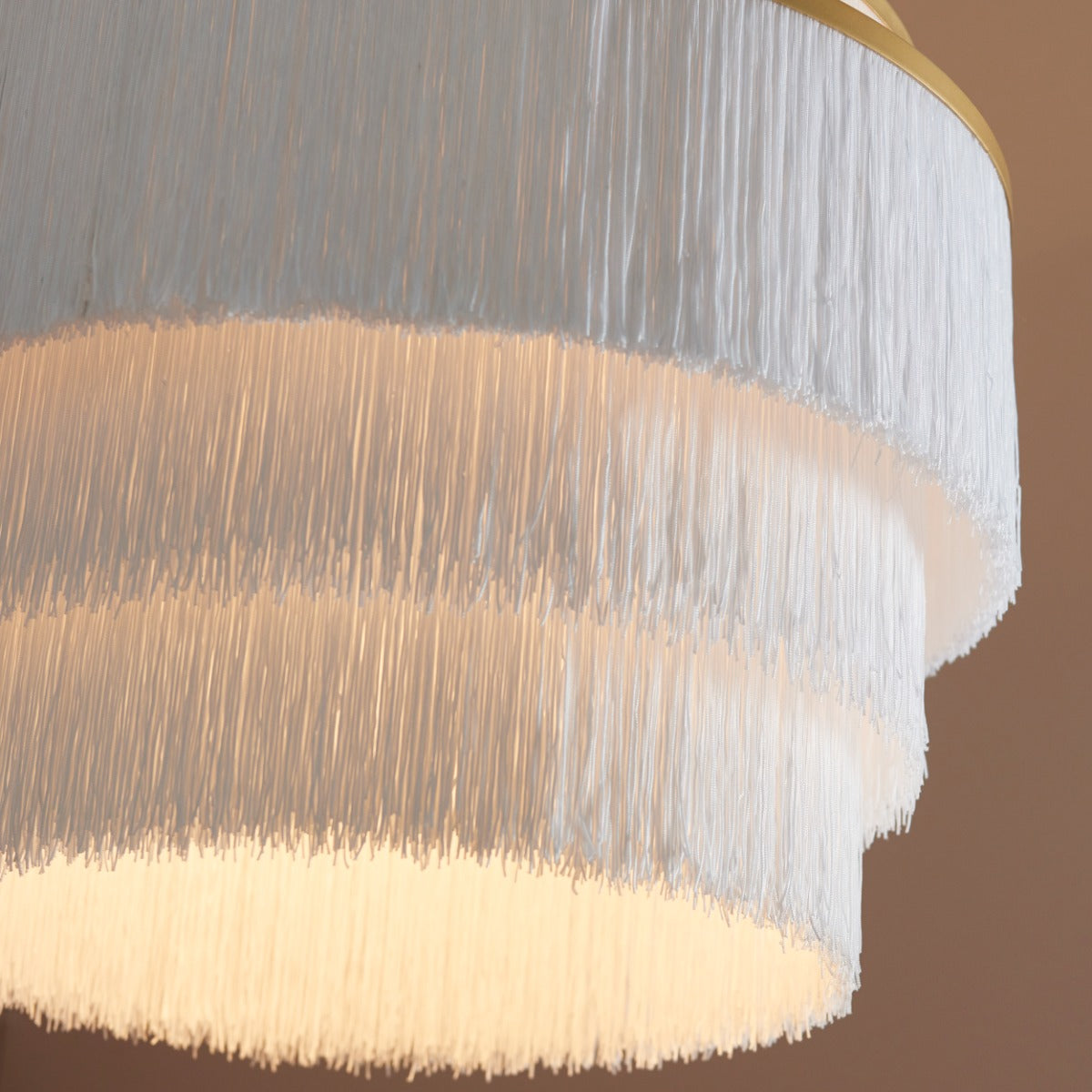 Novena Canelas 3 Light Pendant Light Matt Gold Paint White Tassels