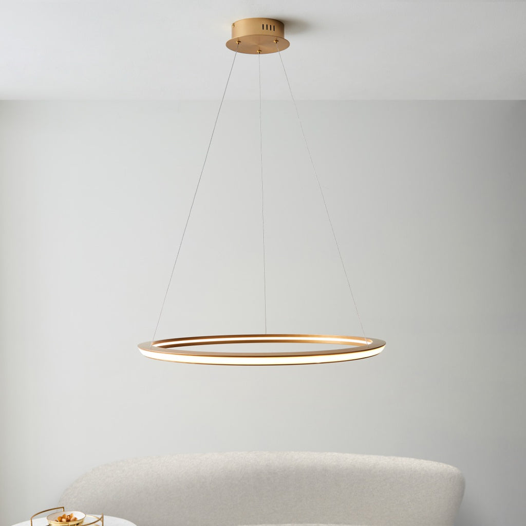 Novena Capela 1 Light Ring Pendant Light Satin Gold Paint White Silicone