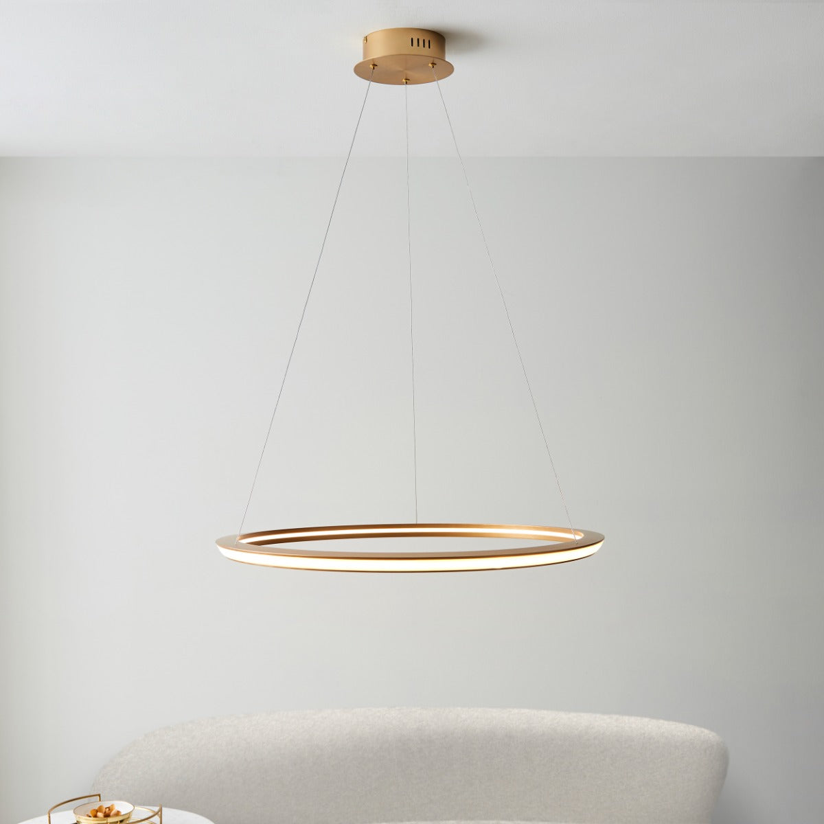 Novena Capela 1 Light Ring Pendant Light Satin Gold Paint White Silicone