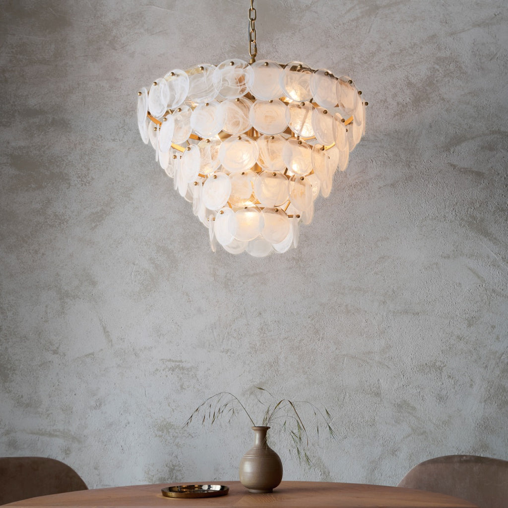 Novena Capinha 9 Light Pendant Light Antique Gold with White Clear Glass