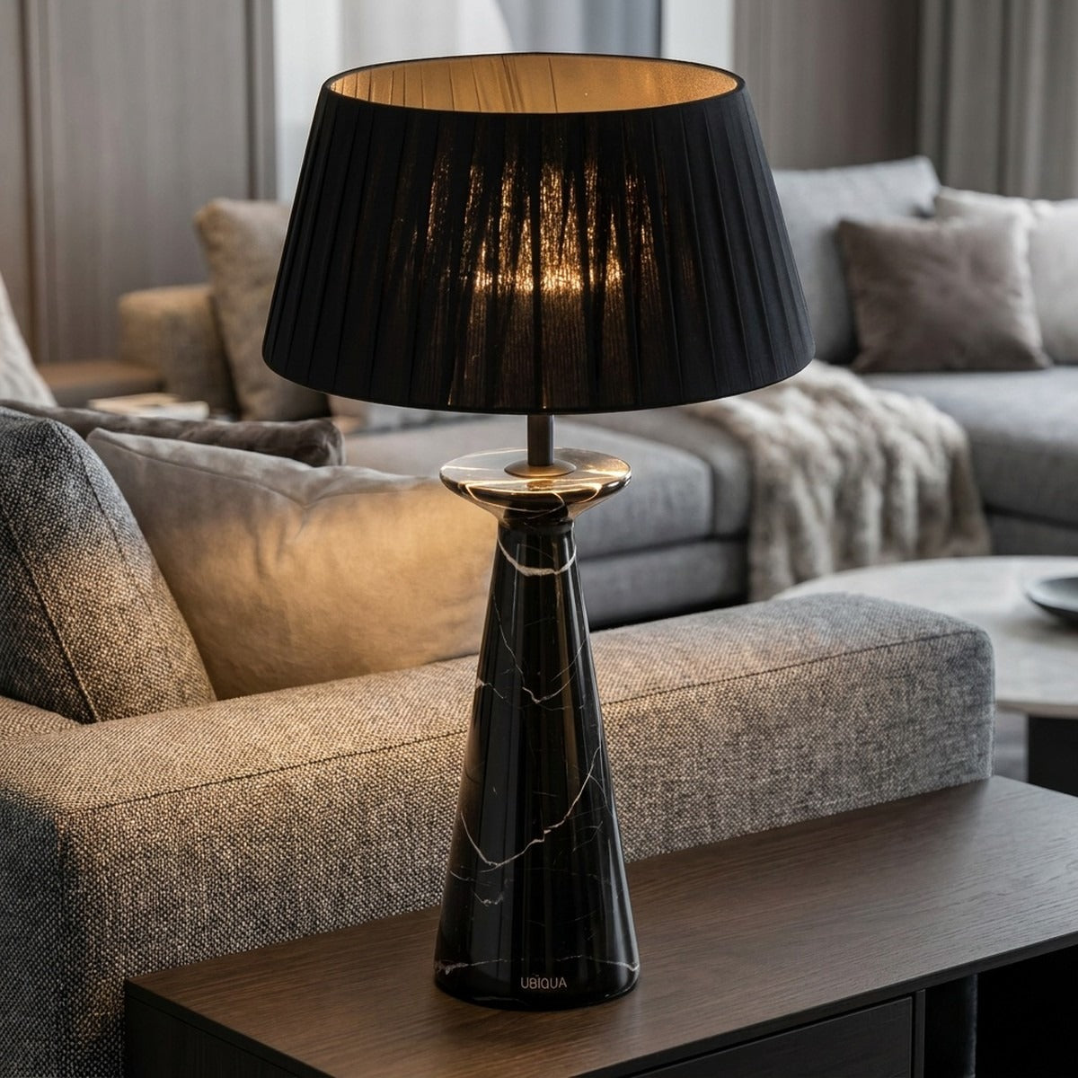 Novena Capo Cordless Rechargeable Table Lamp, Black Marble