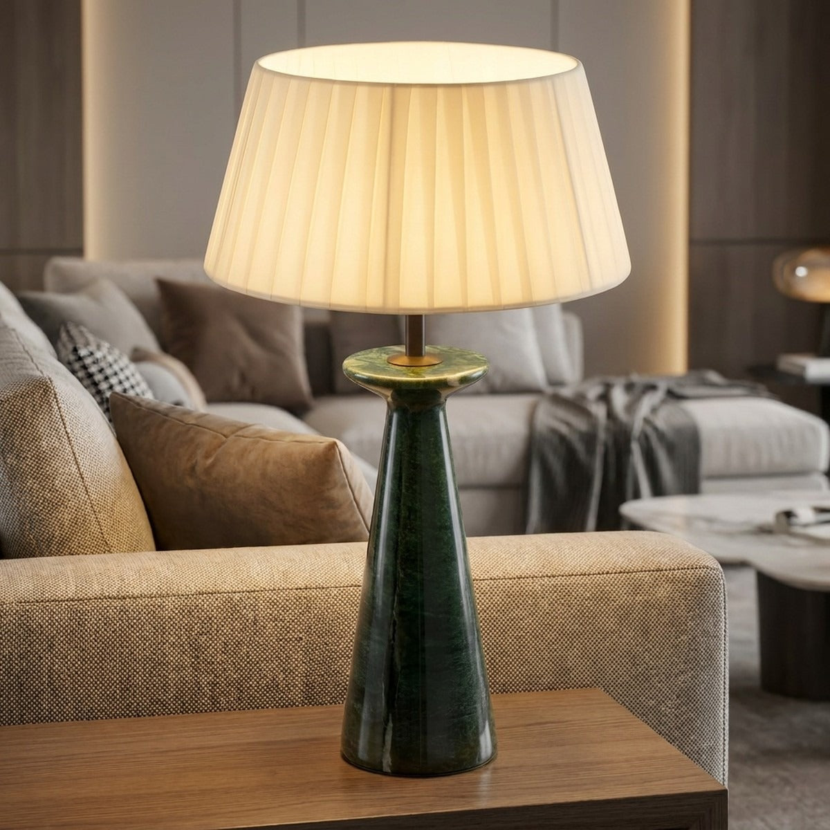 Novena Capo Cordless Rechargeable Table Lamp, Green Marble