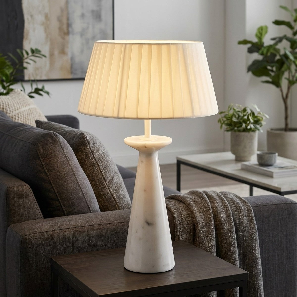 Novena Capo Cordless Rechargeable Table Lamp, White Marble