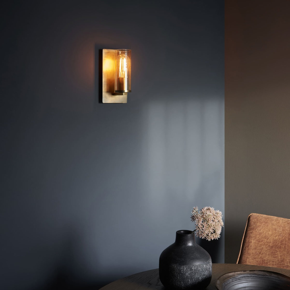 Novena Caroli 1 Light Wall Light Antique Brass Clear Glass