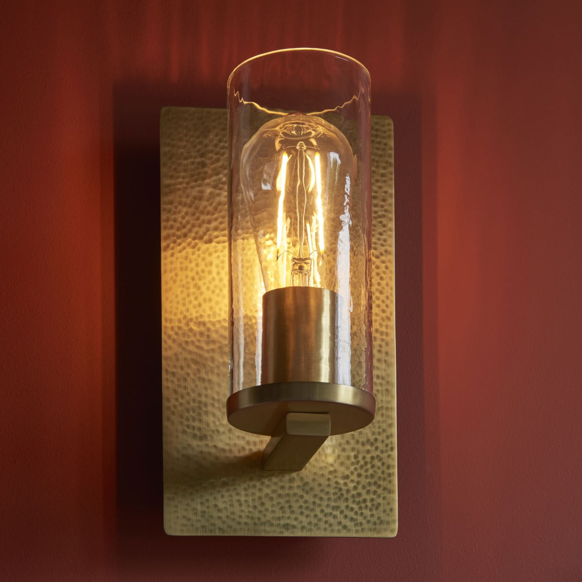 Novena Caroli 1 Light Wall Light Hammered Brass Clear Glass