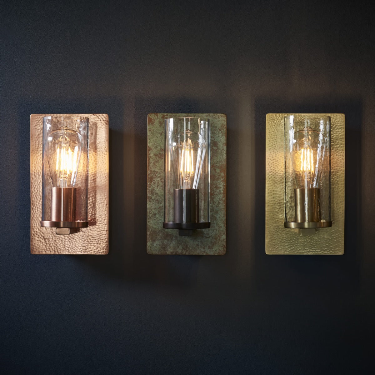 Novena Caroli 1 Light Wall Light Hammered Brass Clear Glass