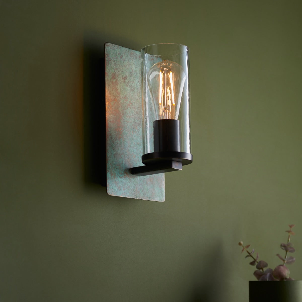 Novena Caroli 1 Light Wall Light Verdigris Bronze Clear Glass