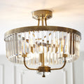 Novena Caroli 3 Light Semi Flush Ceiling Light Clear Cut Glass Antique Brass