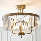 Novena Caroli 3 Light Semi Flush Ceiling Light Clear Cut Glass Antique Brass