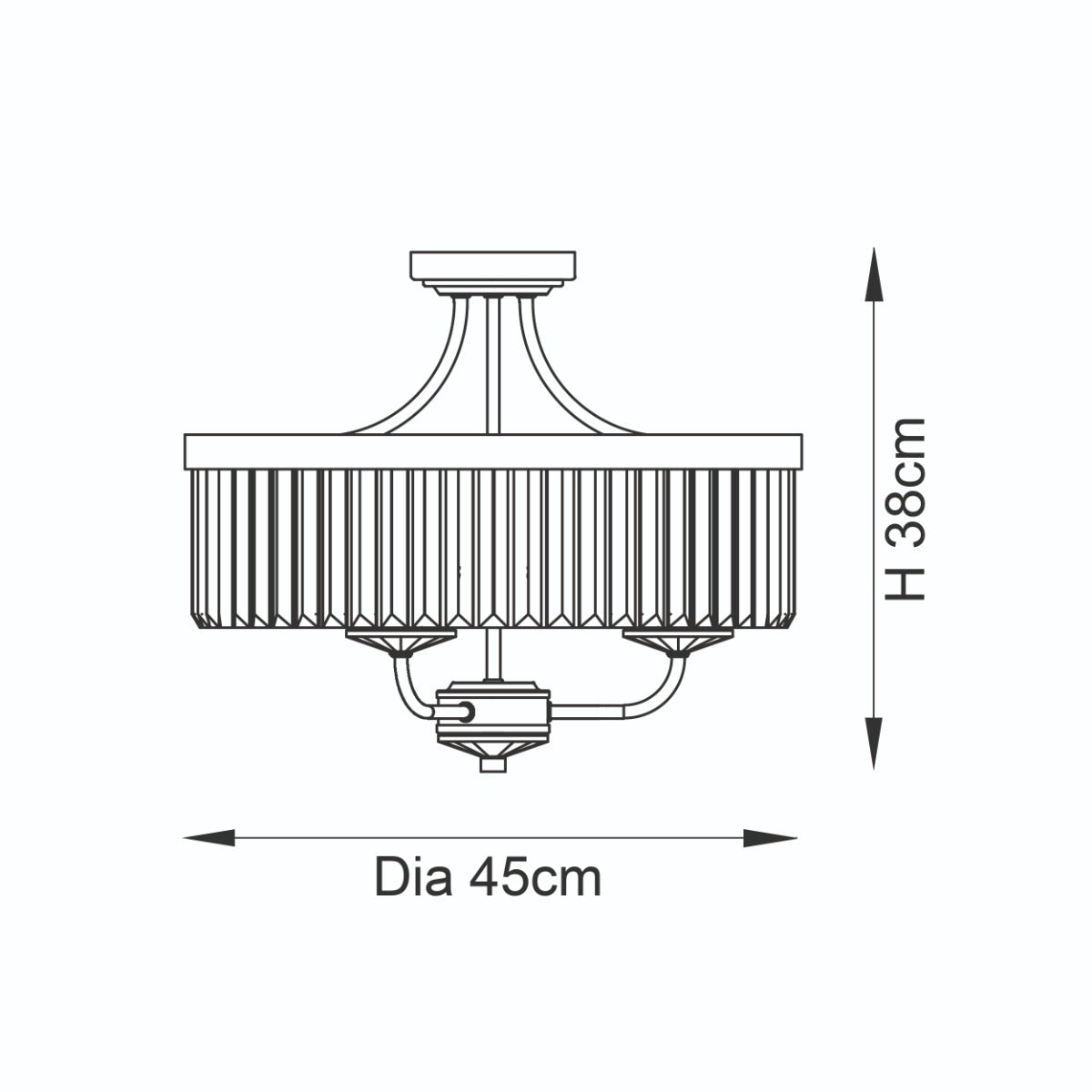 Novena Caroli 3 Light Semi Flush Ceiling Light Clear Cut Glass Antique Brass