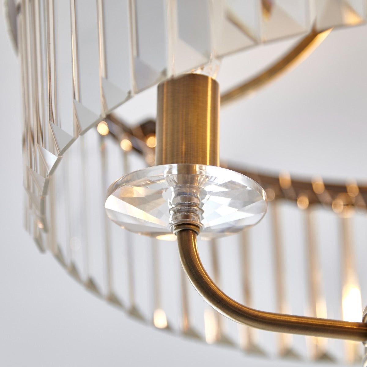Novena Caroli 3 Light Semi Flush Ceiling Light Clear Cut Glass Antique Brass