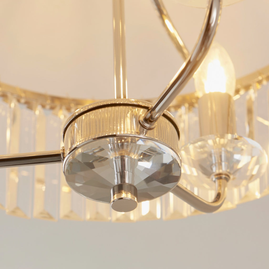 Novena Caroli 3 Light Semi Flush Ceiling Light Clear Cut Glass in Bright Nickel Plate