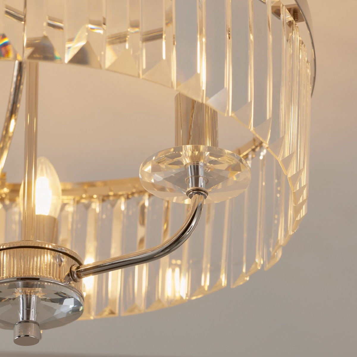 Novena Caroli 3 Light Semi Flush Ceiling Light Clear Cut Glass in Bright Nickel Plate