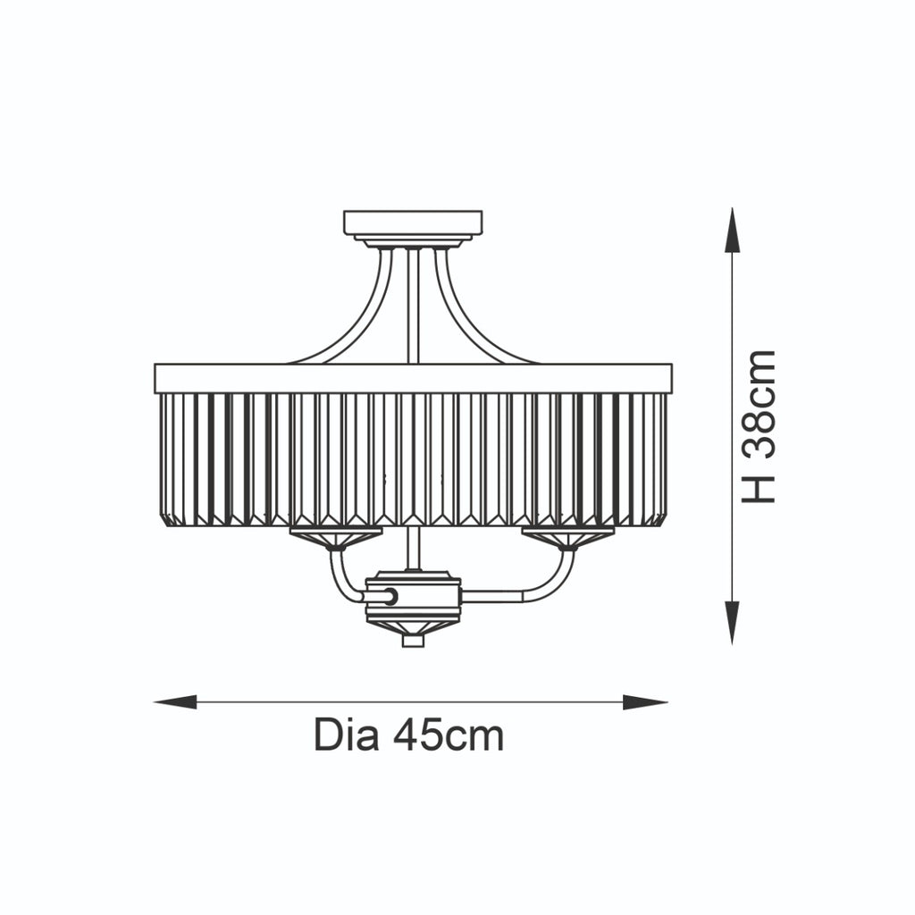 Novena Caroli 3 Light Semi Flush Ceiling Light Clear Cut Glass in Bright Nickel Plate