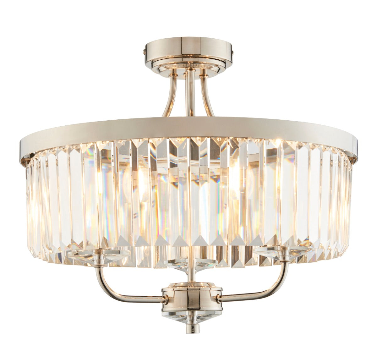 Novena Caroli 3 Light Semi Flush Ceiling Light Clear Cut Glass in Bright Nickel Plate