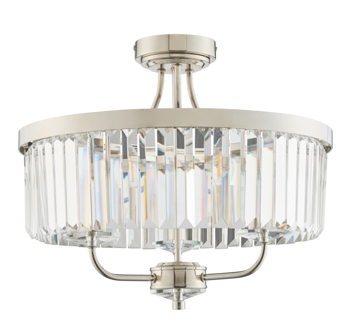 Novena Caroli 3 Light Semi Flush Ceiling Light Clear Cut Glass in Bright Nickel Plate