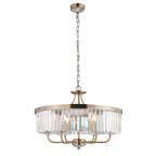 Novena Caroli 6 Light Pendant Light Clear Cut Glass Antique Brass Plate