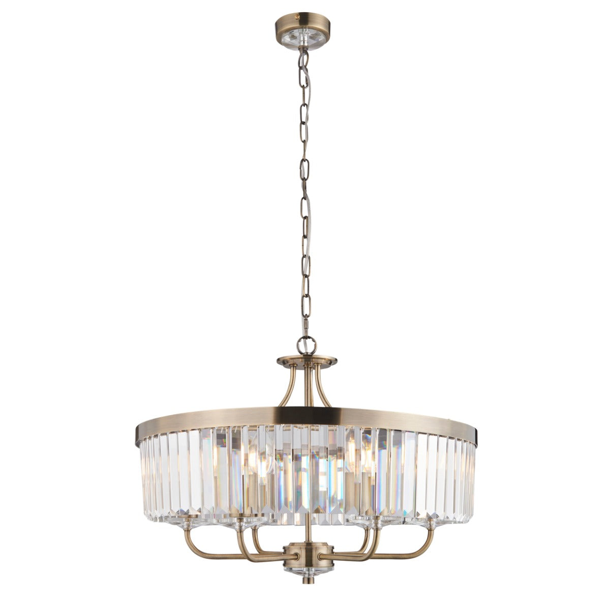 Novena Caroli 6 Light Pendant Light Clear Cut Glass Antique Brass Plate