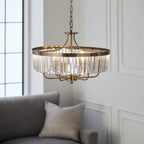 Novena Caroli 6 Light Pendant Light Clear Cut Glass Antique Brass Plate