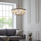 Novena Caroli 6 Light Pendant Light Clear Cut Glass Antique Brass Plate