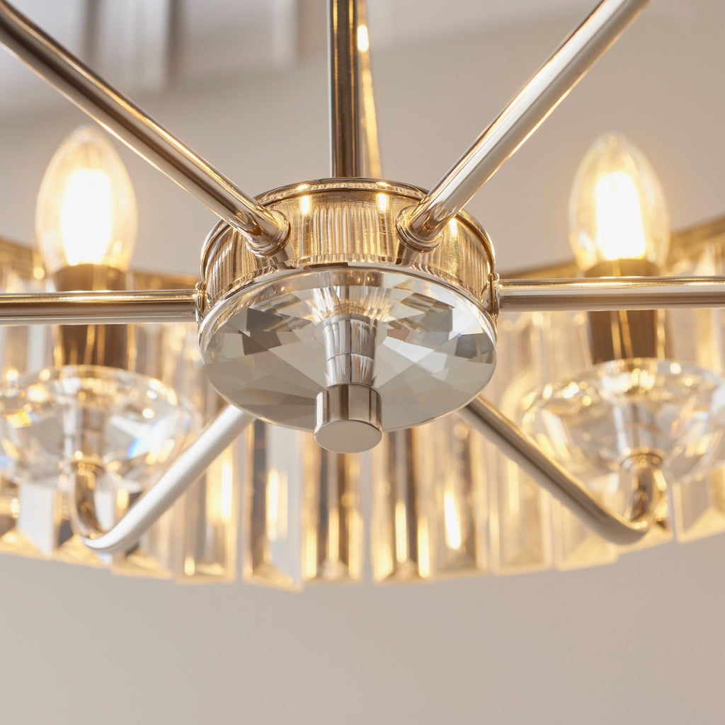 Novena Caroli 6 Light Pendant Light Clear Cut Glass Bright Nickel Plate