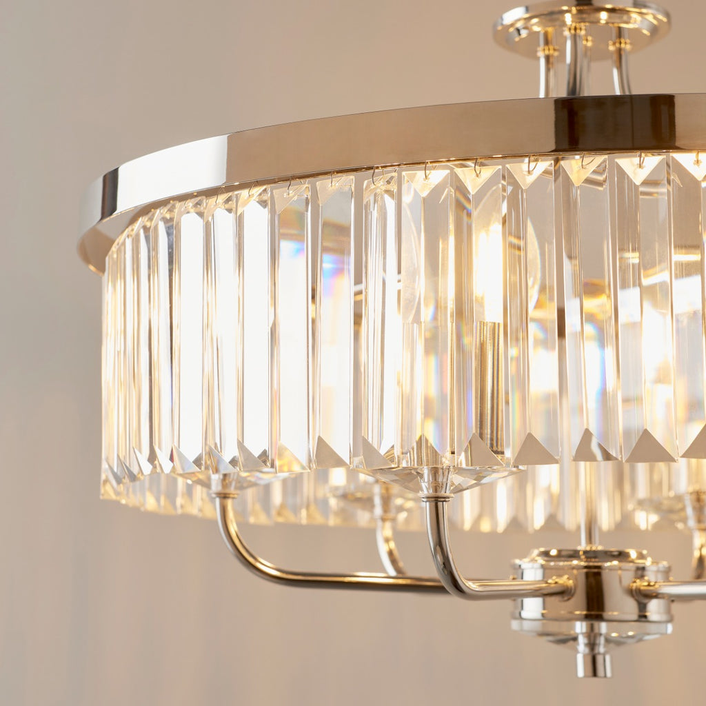Novena Caroli 6 Light Pendant Light Clear Cut Glass Bright Nickel Plate