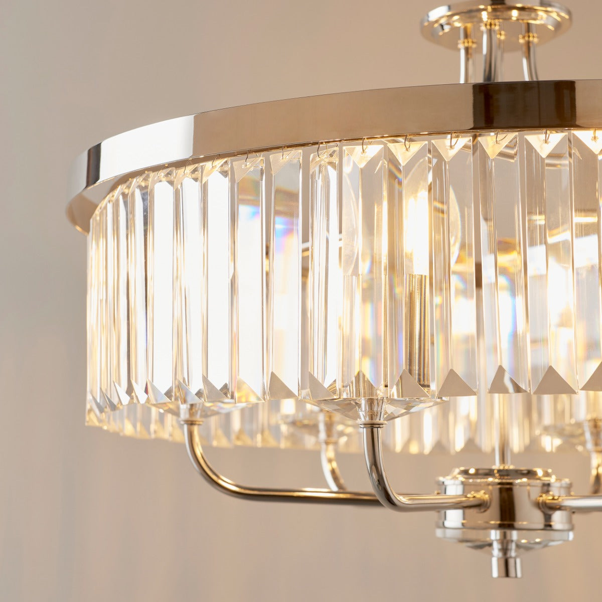 Novena Caroli 6 Light Pendant Light Clear Cut Glass Bright Nickel Plate