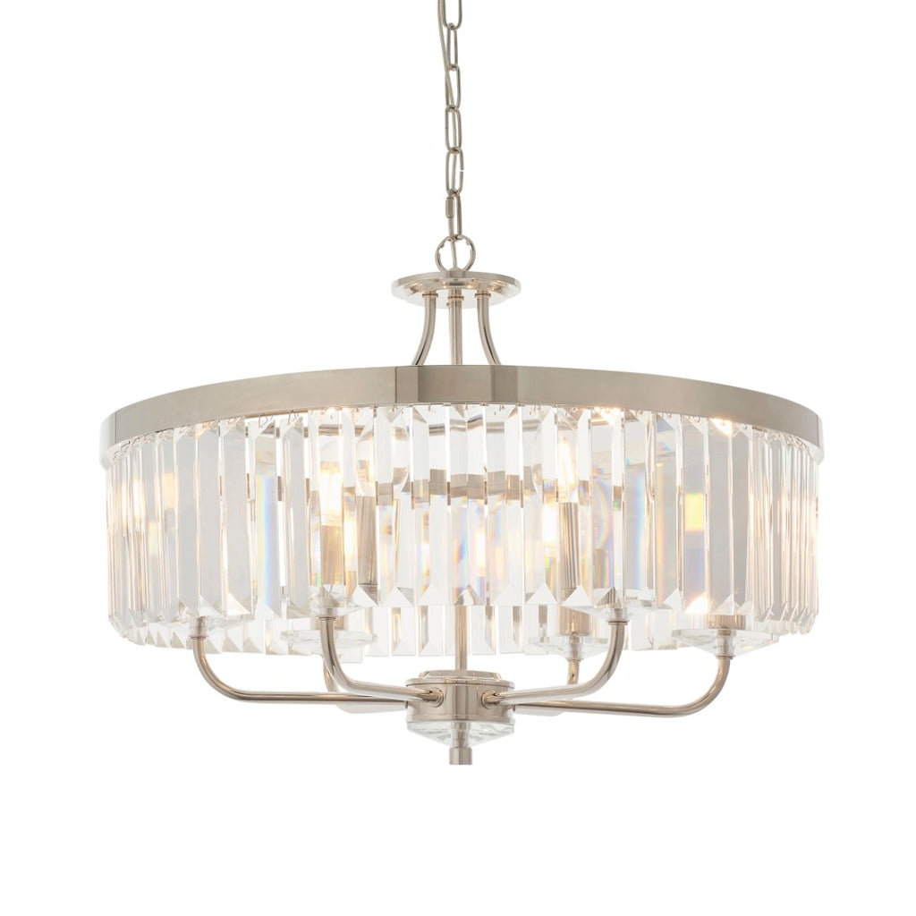 Novena Caroli 6 Light Pendant Light Clear Cut Glass Bright Nickel Plate