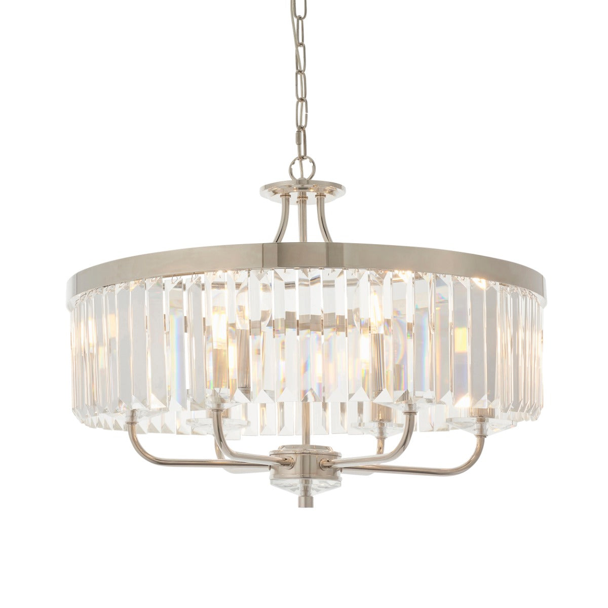 Novena Caroli 6 Light Pendant Light Clear Cut Glass Bright Nickel Plate