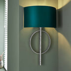 Novena Carva 1 Light Wall Light Antique Silver Leaf Teal Satin Fabric