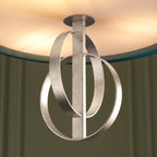 Novena Carva 3 Light Pendant Light Antique Silver Leaf Teal Satin Fabric
