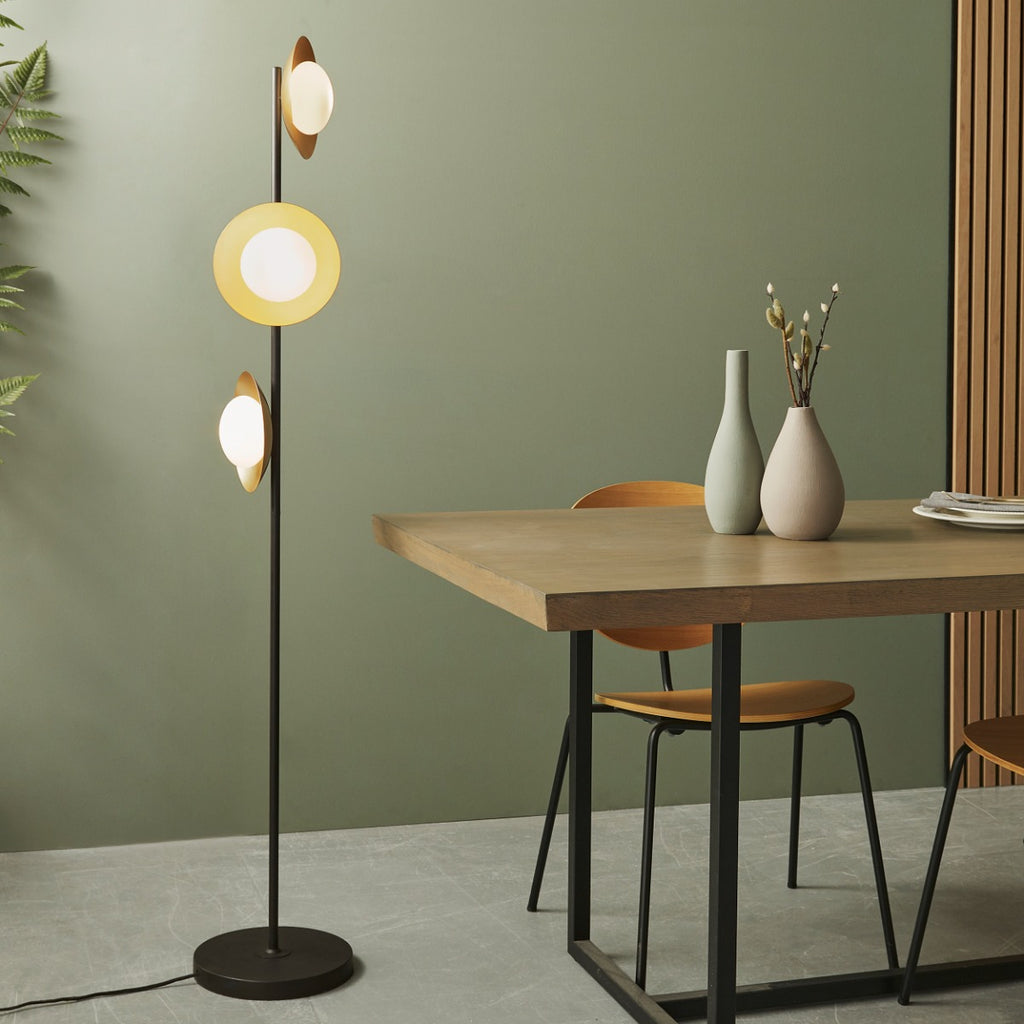 Novena Celada 3 Light Floor Lamp Gold Dark Bronze With Opal Glass