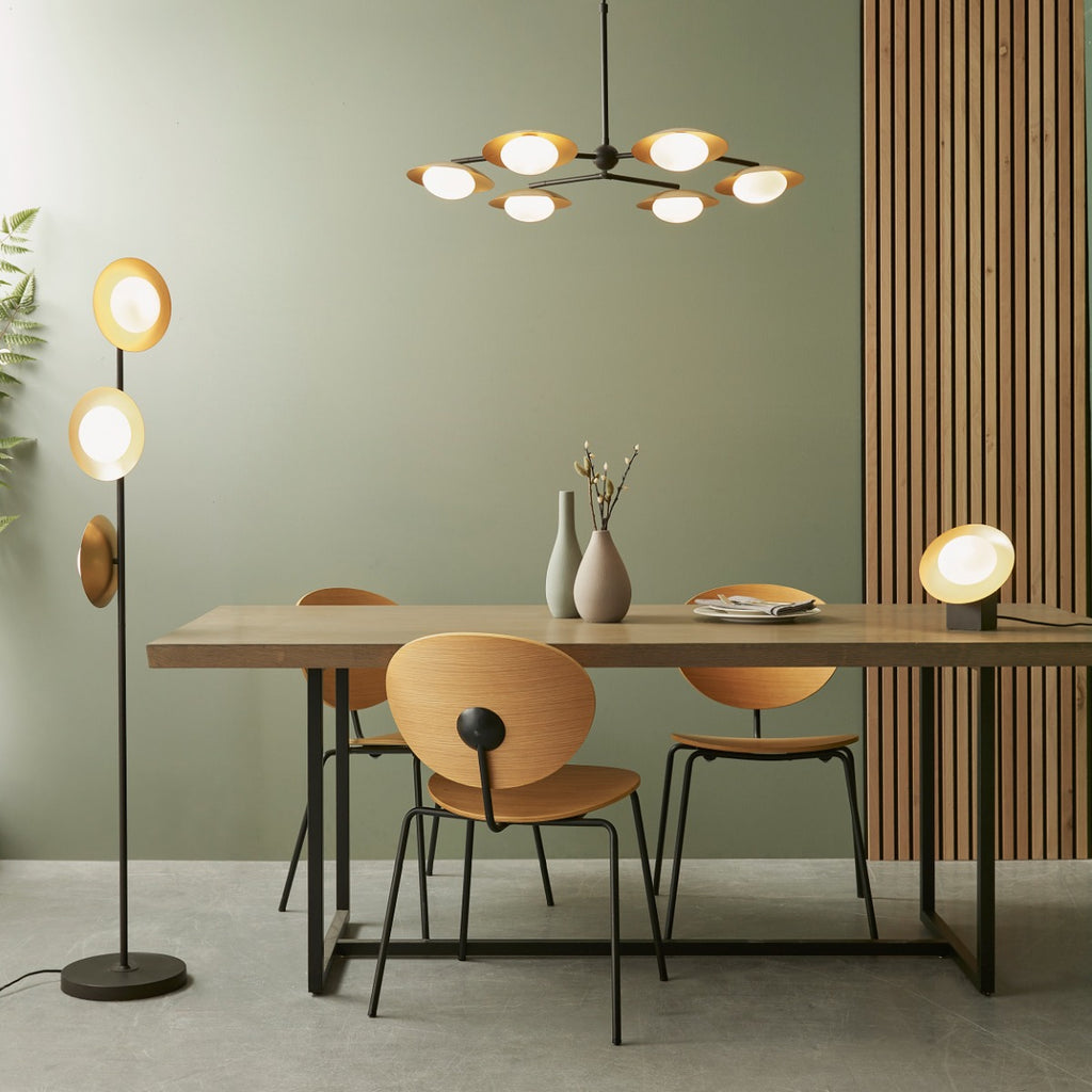 Novena Celada 3 Light Floor Lamp Gold Dark Bronze With Opal Glass