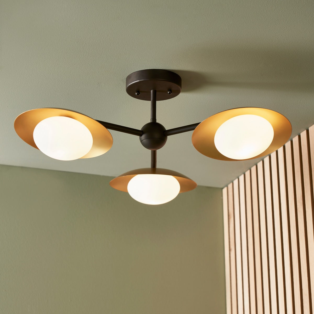 Novena Celada 3 Light Semi Flush Ceiling Light Gold Dark Bronze with Opal Glass