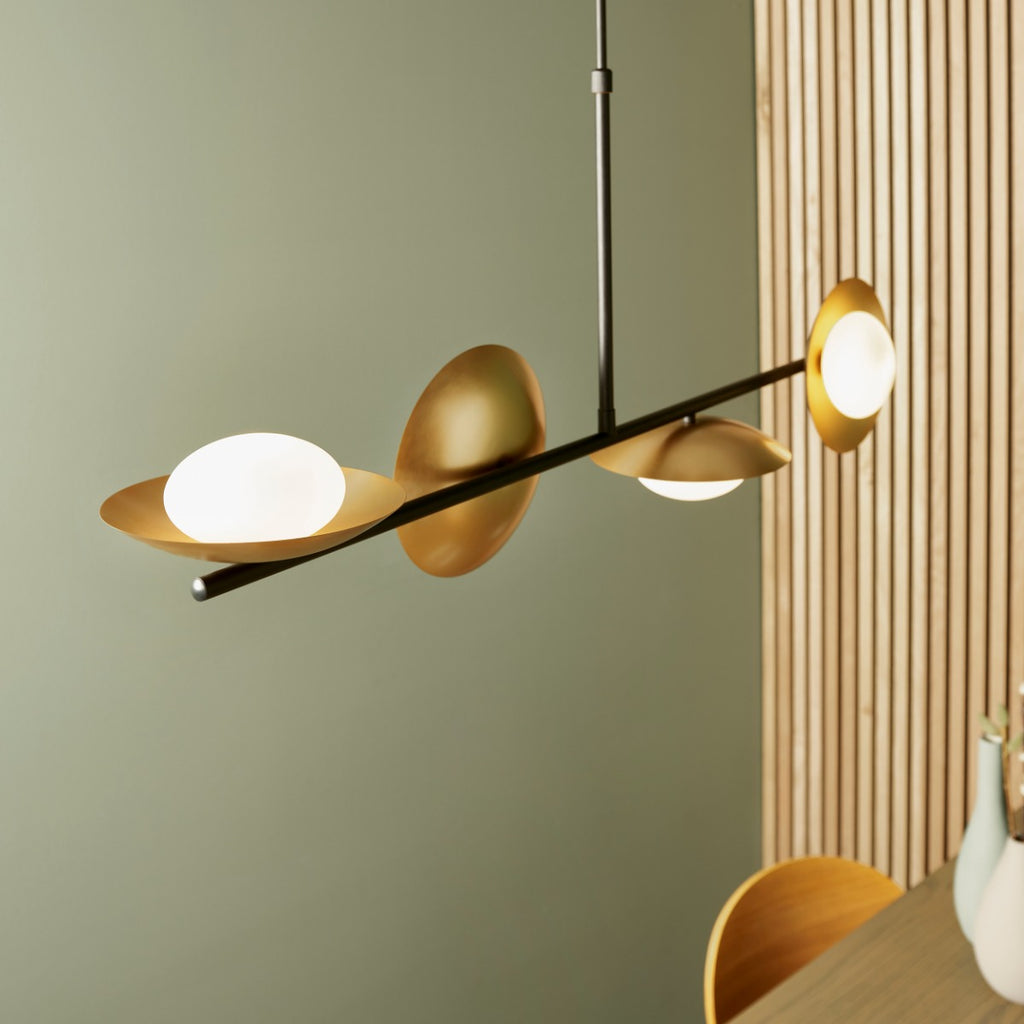 Novena Celada 4 Light Pendant Light Gold Dark Bronze with Opal Glass
