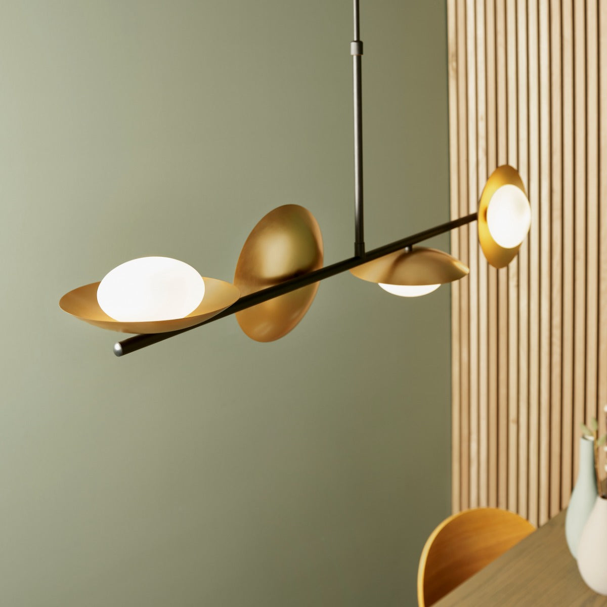 Novena Celada 4 Light Pendant Light Gold Dark Bronze with Opal Glass