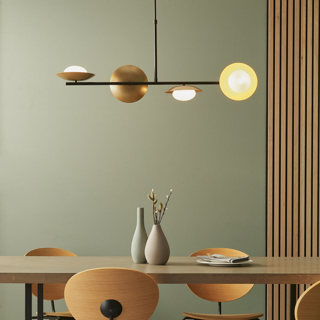 Novena Celada 4 Light Pendant Light Gold Dark Bronze with Opal Glass