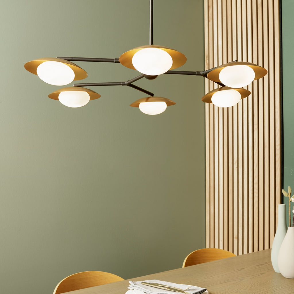 Novena Celada 6 Light Semi Flush Ceiling Light Gold Dark Bronze with Opal Glass