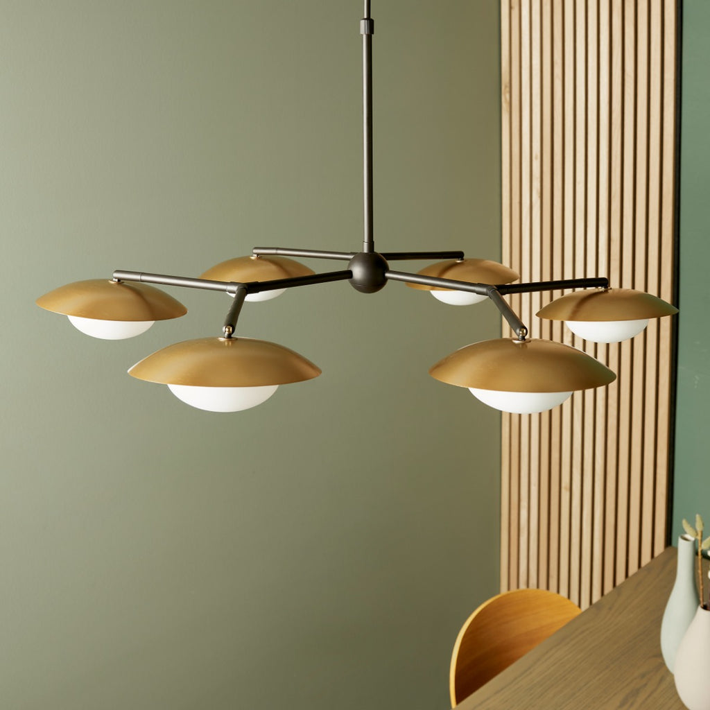Novena Celada 6 Light Semi Flush Ceiling Light Gold Dark Bronze with Opal Glass