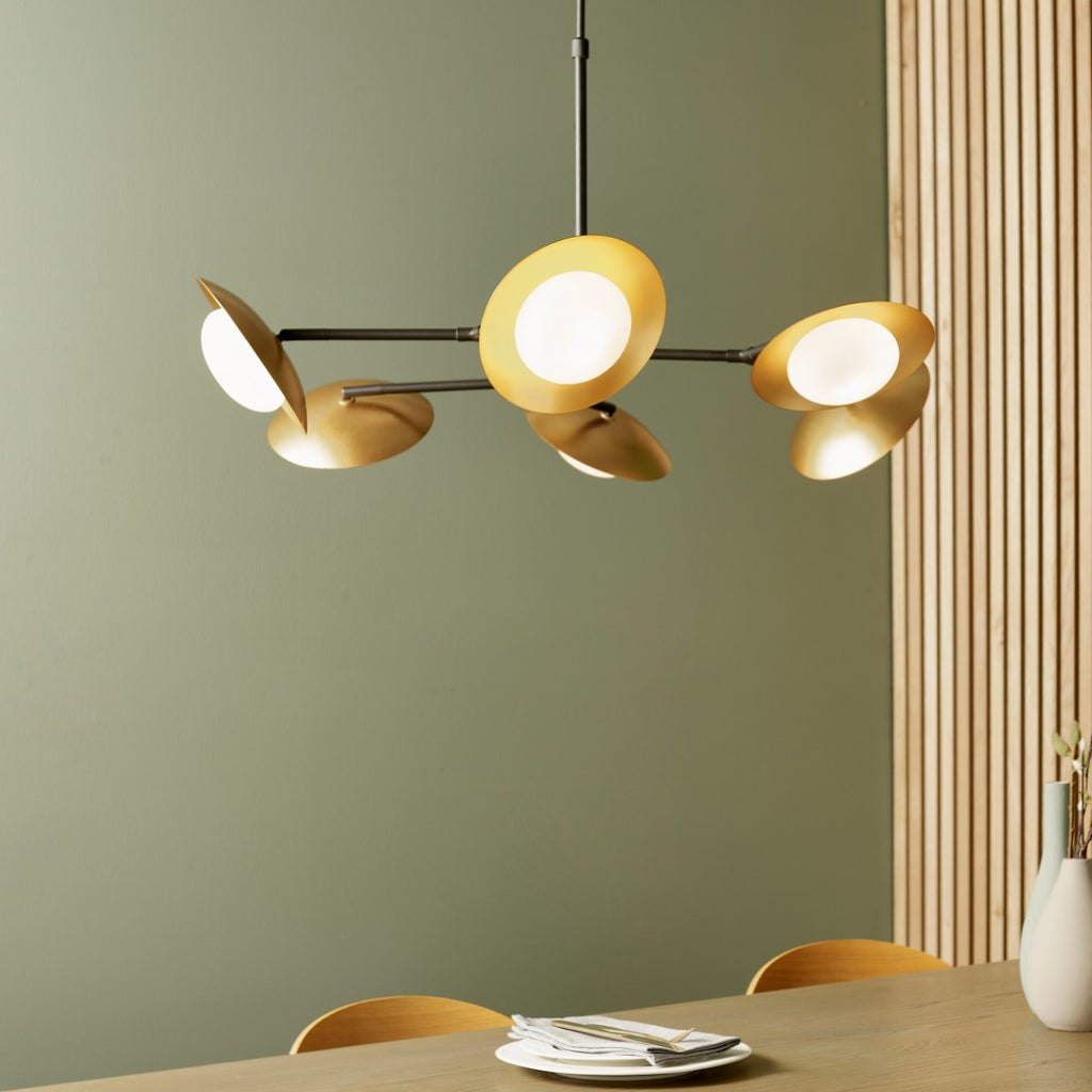 Novena Celada 6 Light Semi Flush Ceiling Light Gold Dark Bronze with Opal Glass