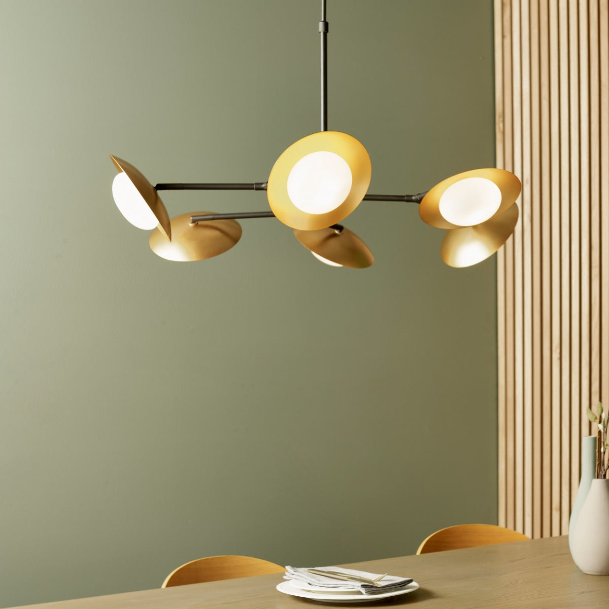 Novena Celada 6 Light Semi Flush Ceiling Light Gold Dark Bronze with Opal Glass