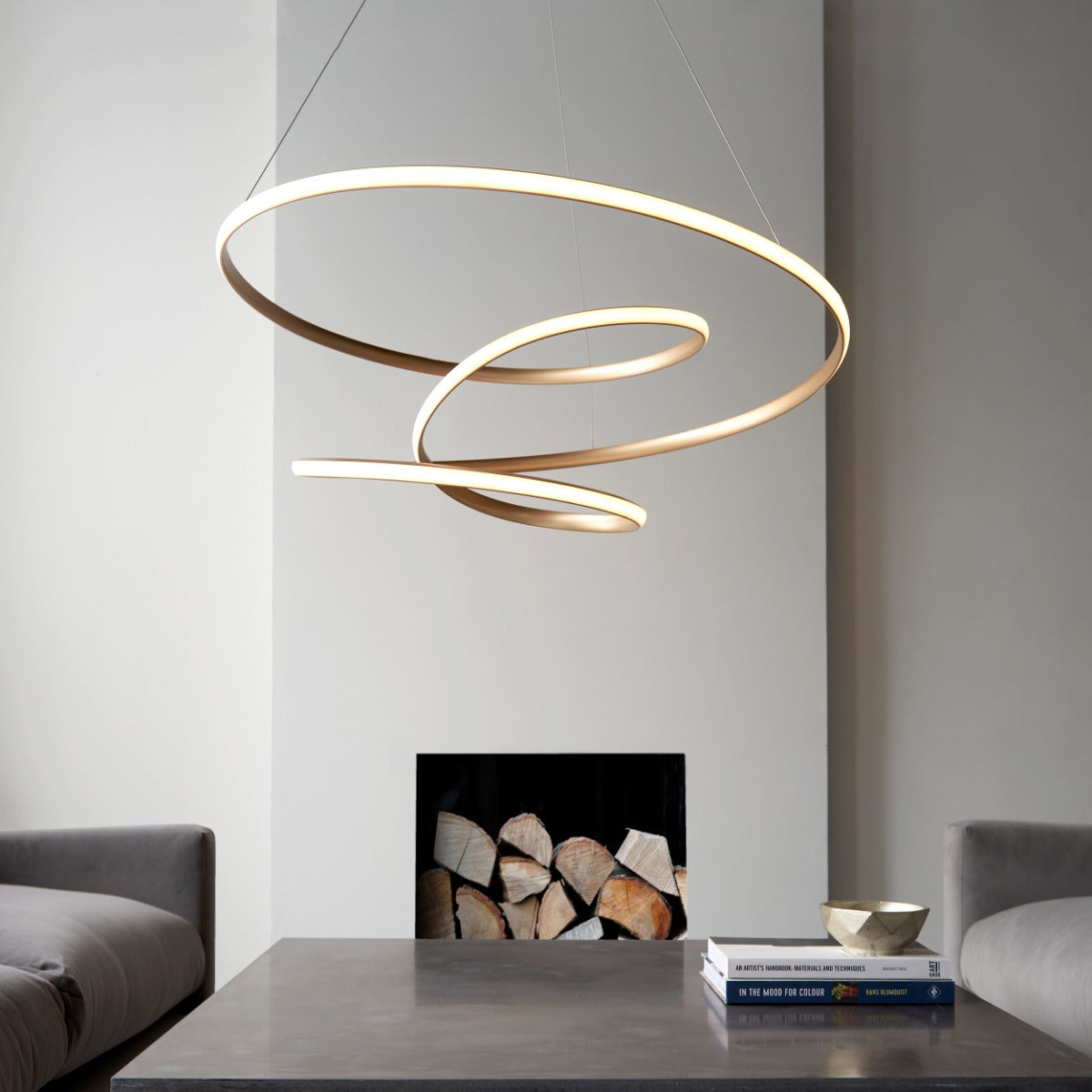 Novena Cervos 1 Light Spiral Pendant Light Satin Gold White Silicone