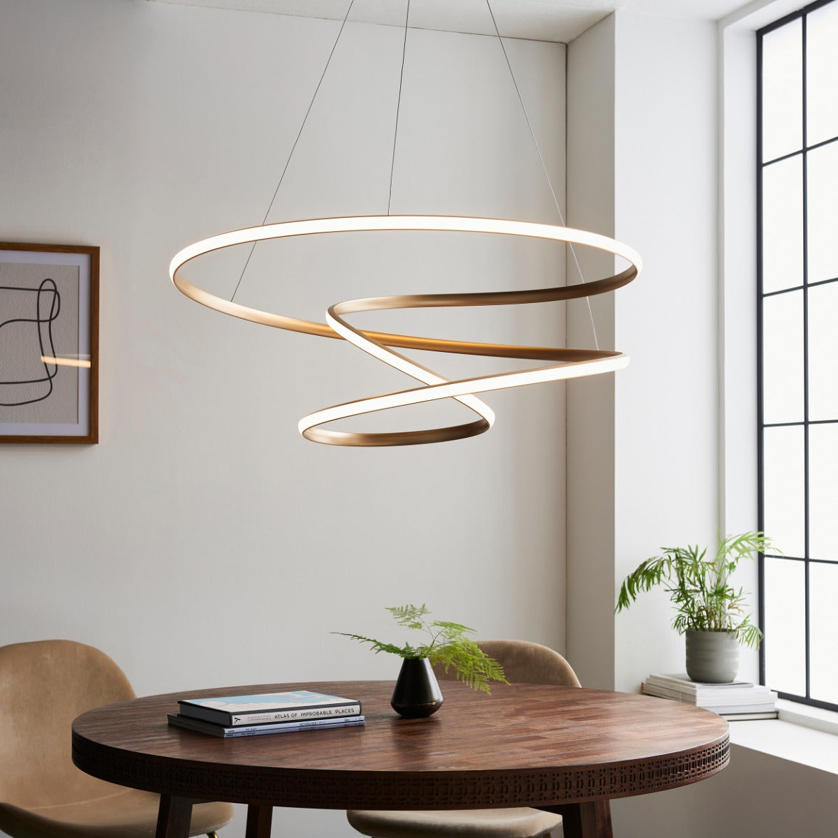 Novena Cervos 1 Light Spiral Pendant Light Satin Gold White Silicone