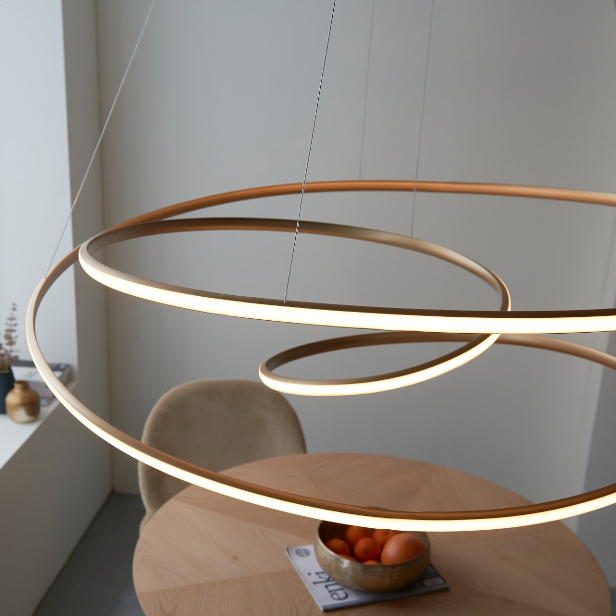 Novena Cervos Extra Large Spiral 1 Light Pendant Light Satin Gold White Silicone