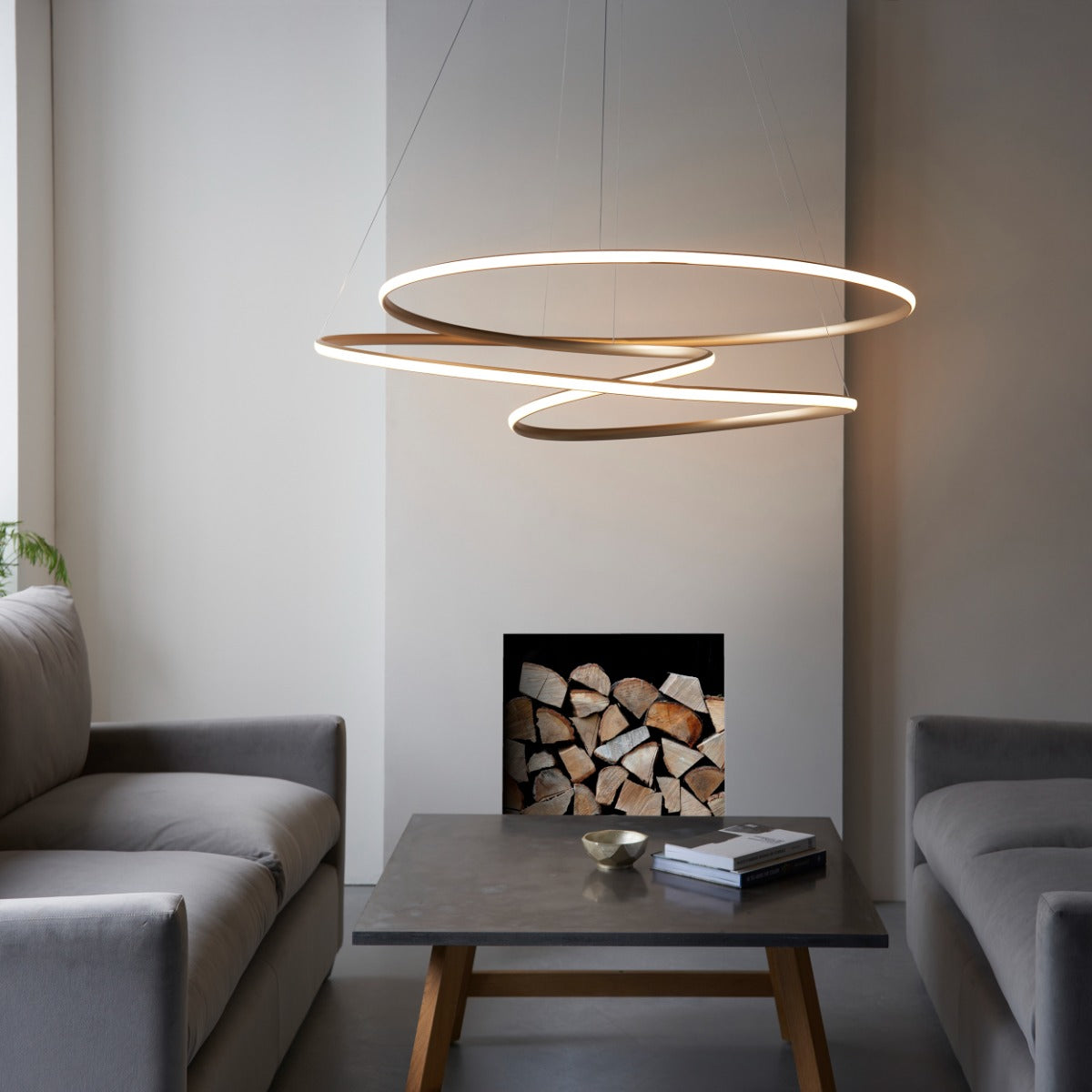 Novena Cervos Extra Large Spiral 1 Light Pendant Light Satin Gold White Silicone