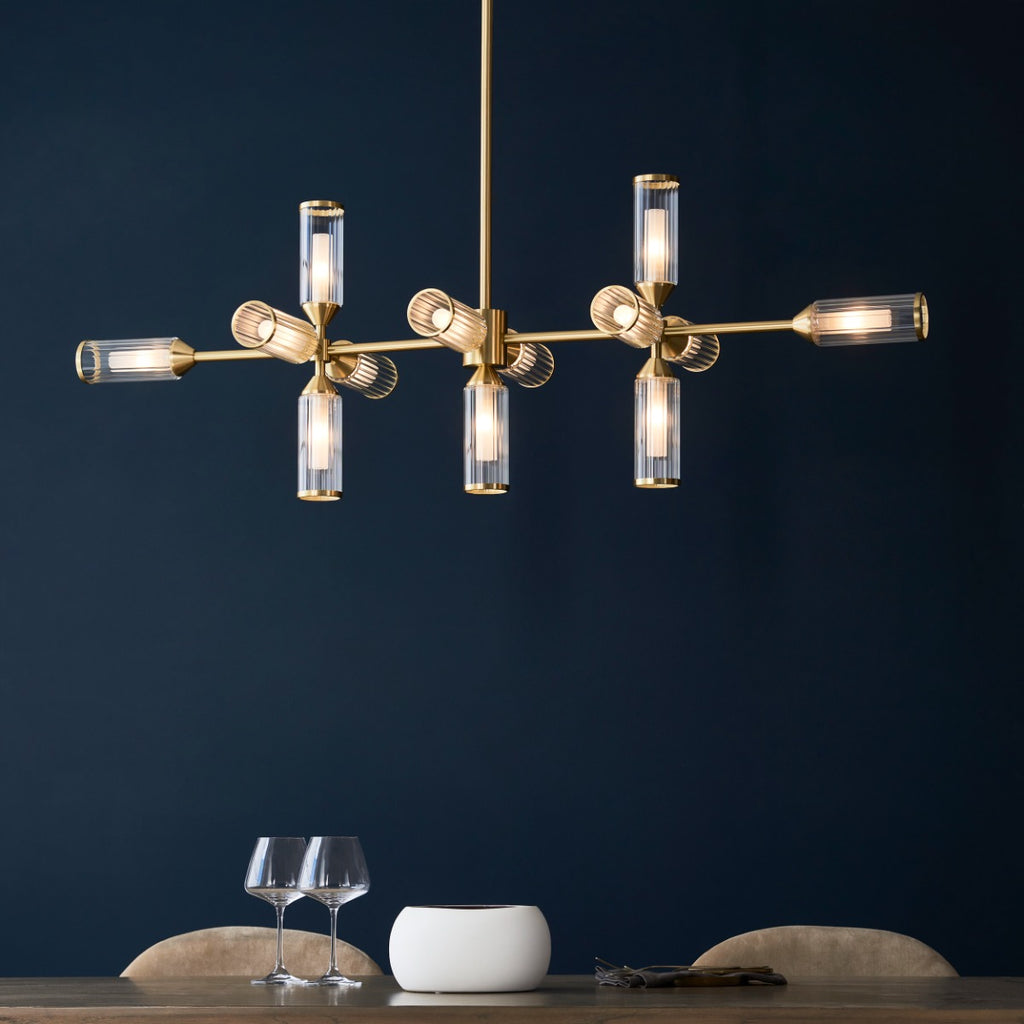 Novena Cima 13 Light Pendant Light Clear Frosted Glass Satin Brass