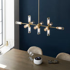 Novena Cima 13 Light Pendant Light Clear Frosted Glass Satin Brass