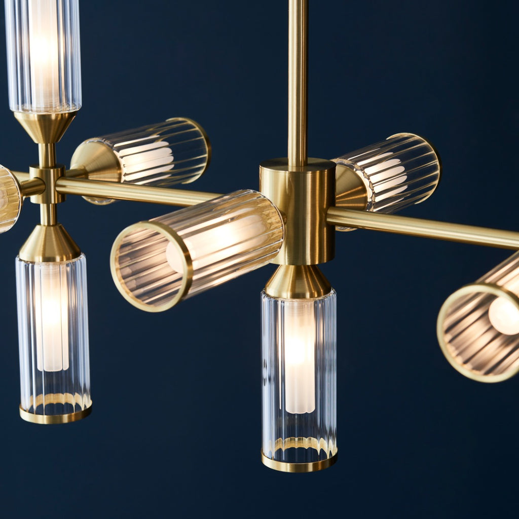Novena Cima 13 Light Pendant Light Clear Frosted Glass Satin Brass