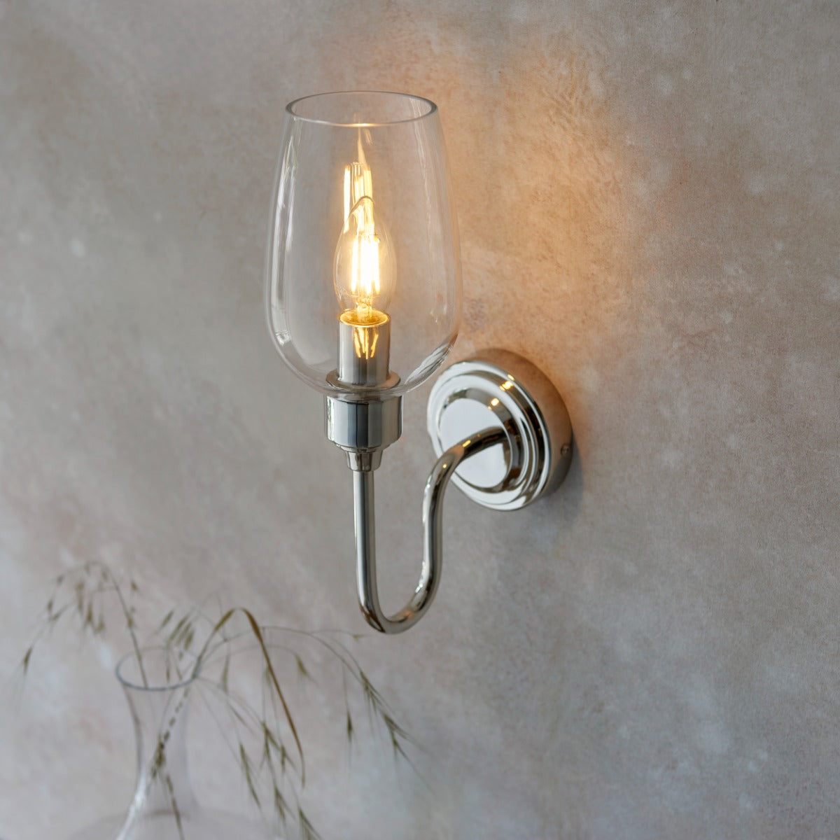 Novena Cortico 1 Light Wall Light Bright Nickel Plate Clear Glass
